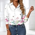 thumbnail image 5 of felwors Button Down Shirt for Women 3/4 Sleeve Blouses Floral Printed Tops Business Casual Work Outfits (White, L), 5 of 8
