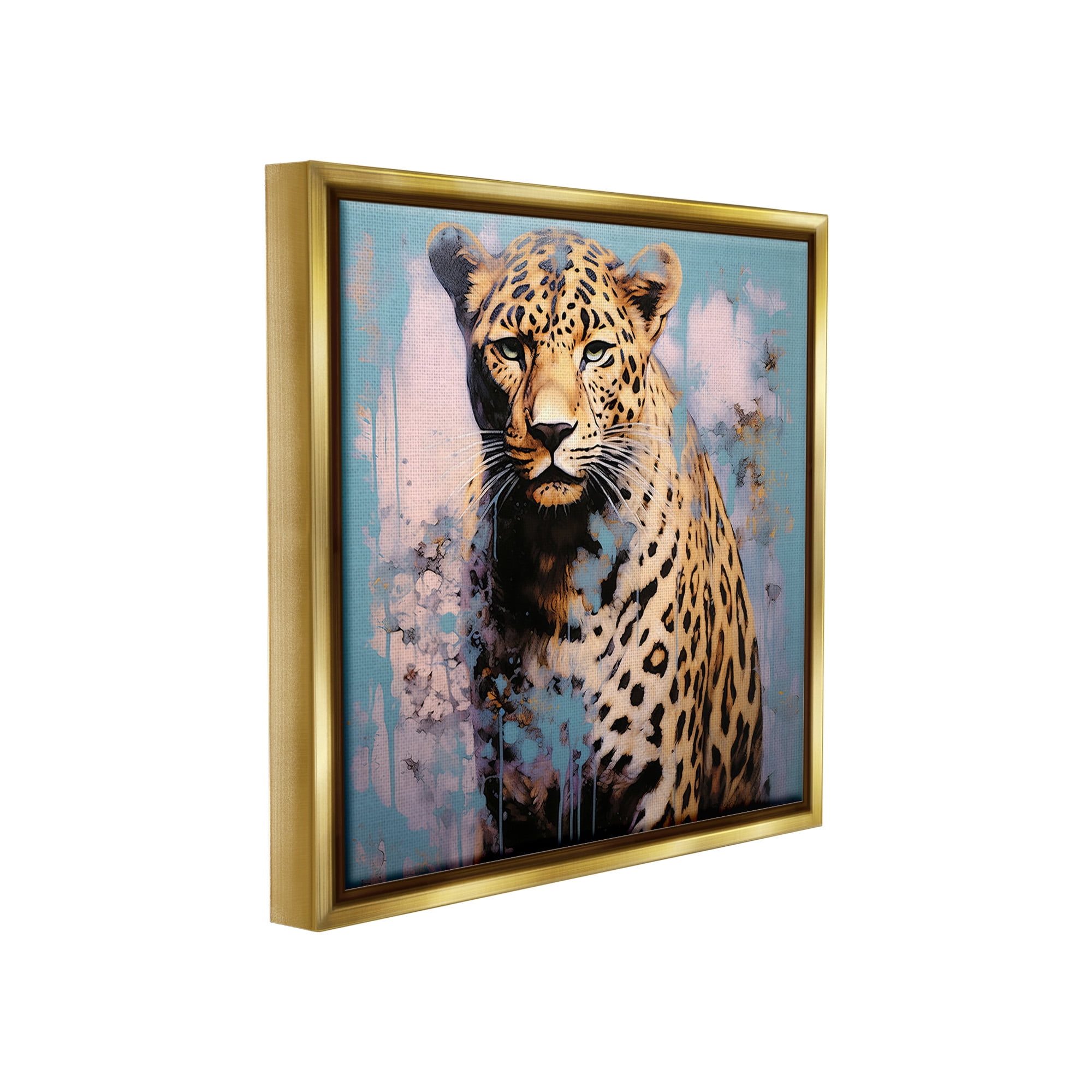 Stupell Industries Cheetah & Abstract Hues Animals & Insects Painting Gold Floater Framed Canvas Art Print Wall Art, 18 x 18
