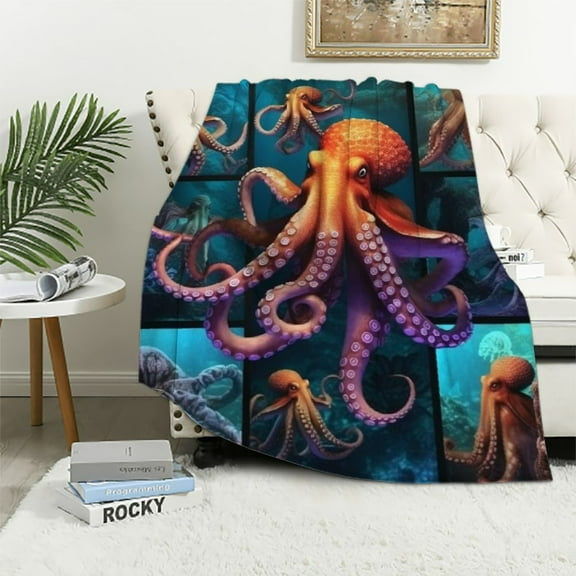 HENGT Octopus Blanket Ocean Sea Life Octopus Throw Blanket Fuzzy Plush Super Soft Cozy Warm Octopus Blanket Gifts for Girls Boys Kids Women