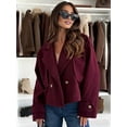 thumbnail image 5 of Women Crop Double Breasted Pea Coat Work Office Cropped Jacket with Pockets Wine Red S, 5 of 8