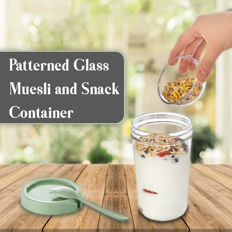 Cereal Container, Muesli Container Storage, Container with Lid for Yogurt,  Snack, Fruit, Custard, Reusable Snack Cup with Lid, Cereal On the Go Cup,  Meal Prep Container, 15 oz 