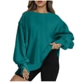 thumbnail image 5 of FAIWAD Womens Long Sleeve Round Neck Sweatshirt Loose Plus Size Basic Solid Color Side Split Pullover Tops, 5 of 5