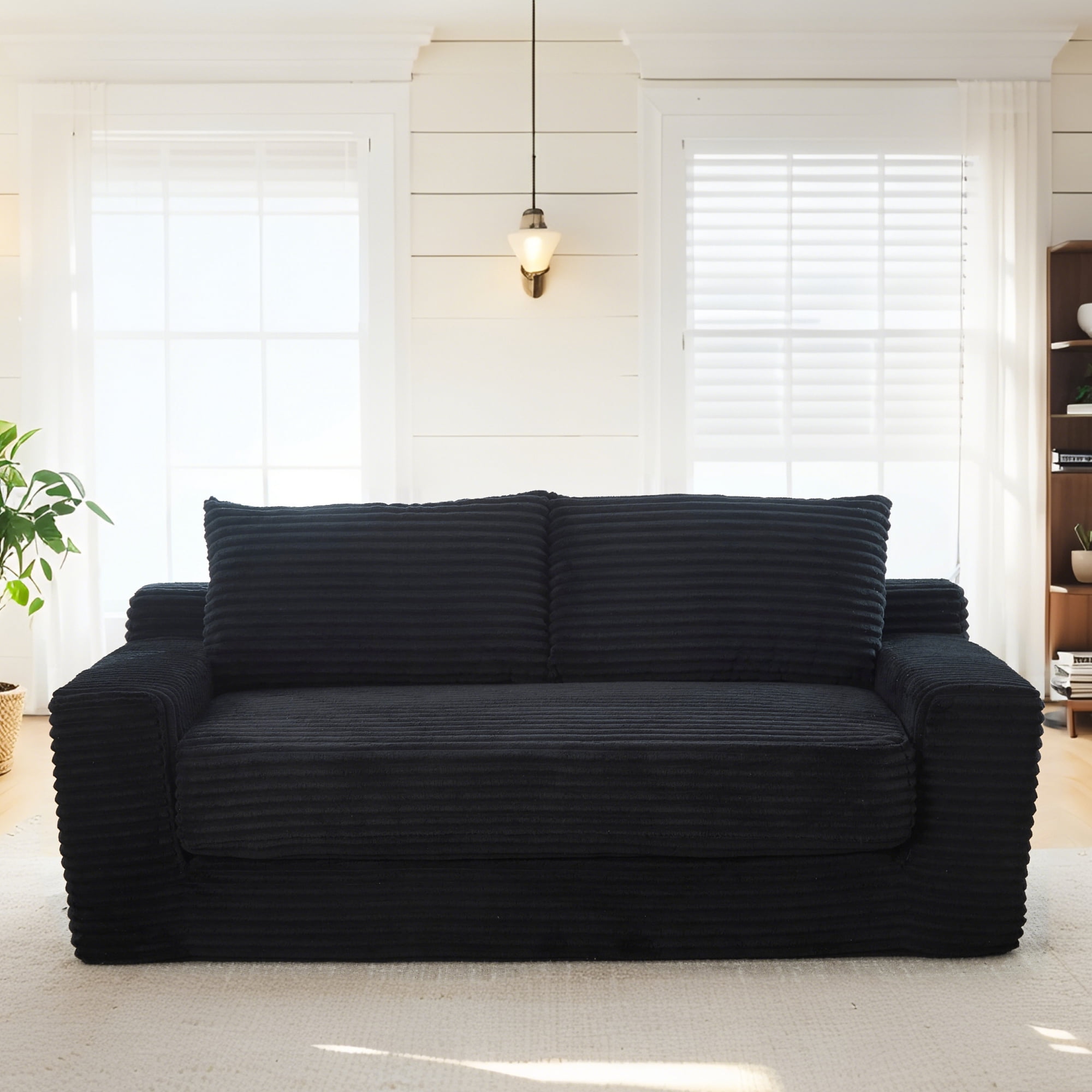 Leumius 70" Corduroy Loveseat Sofa,Pull Out Sleeper Sofa Bed,2-in-1Convertible Sofa Bed with Memory Foam & Steel Frame,No Assembly,Compact Couch for Small Spaces,Apartments,Black