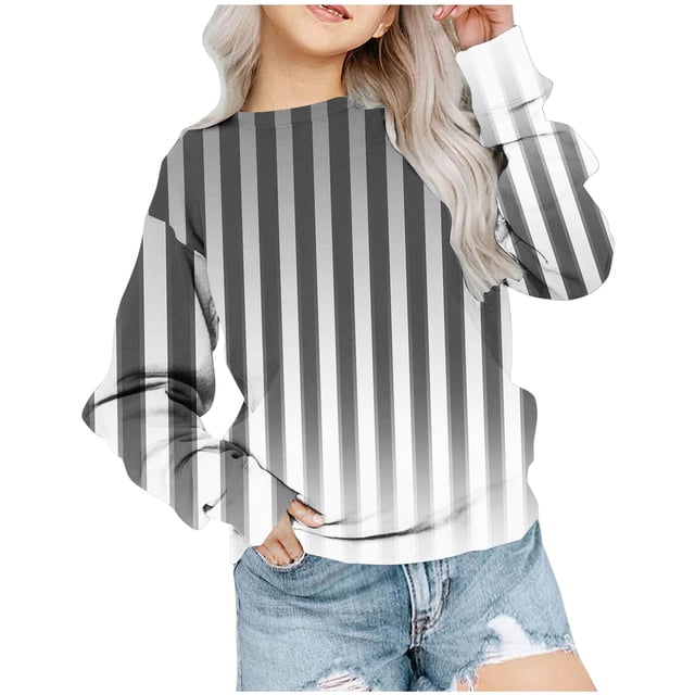 Chandail en Molleton Décontracté Col Rond Liquidation Chandail en Molleton Surdimensionné pour Enfants Unisexe Tendance Rayé Pull Col Rond Chandails en Molleton Manches Longues Hauts d'Automne Filles Doux et Confortables Hauts Nouvelle Taille 2 Ans