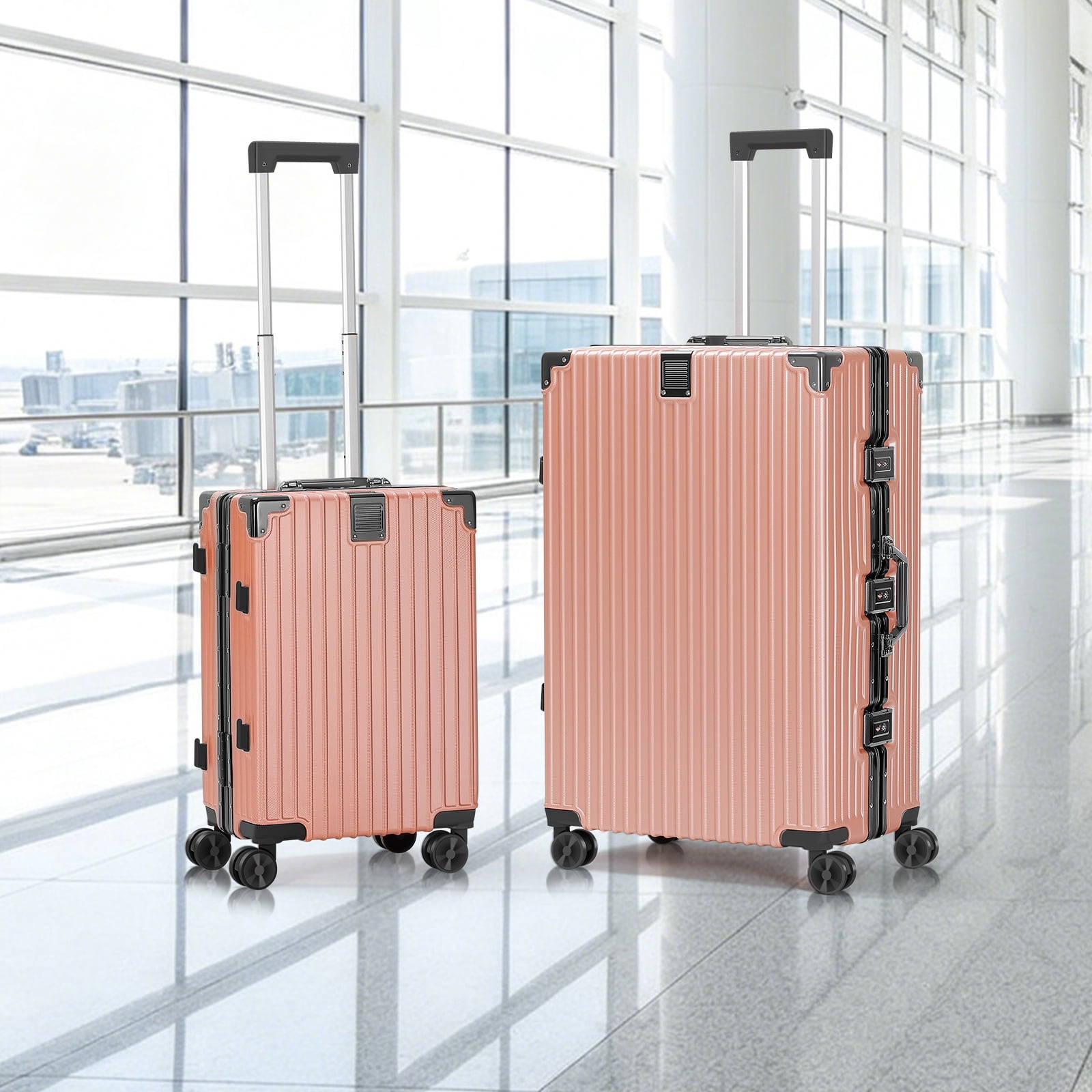 2-Piece Hardshell Luggage Set, 20& 28" Aluminum Frame Hardshell Spinner Luggage, Airline Approved Carry-On Luggage, TSA Lock, 360° Quiet Wheels, Large Suitcase for Travel