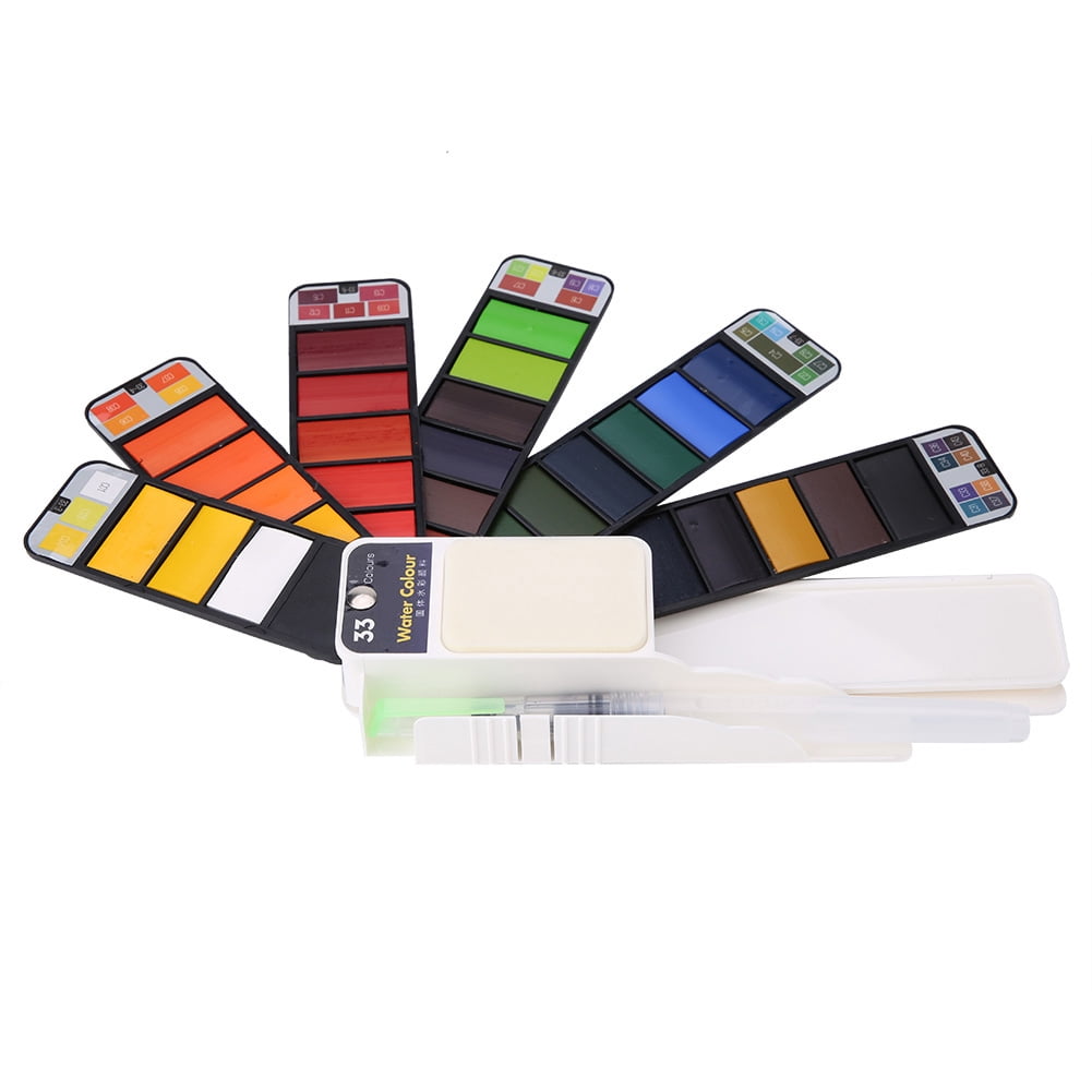 Watercolor Paint Set, Fan Shaped Pigment Painting Set Solid Watercolor with Drawing Dip Pen, Foldable Pigments with Water Brush for Artists Students Kids Beginners