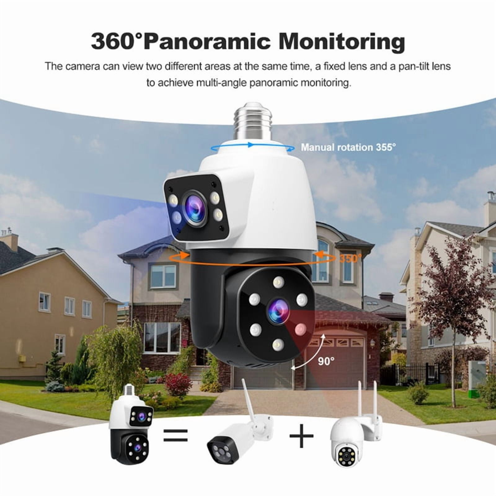 4MP Bulb Wifi PTZ Surveillance Camera Wireless 2MP Dual Lens, Night Vision, Human Tracking, Security Baby Monitor