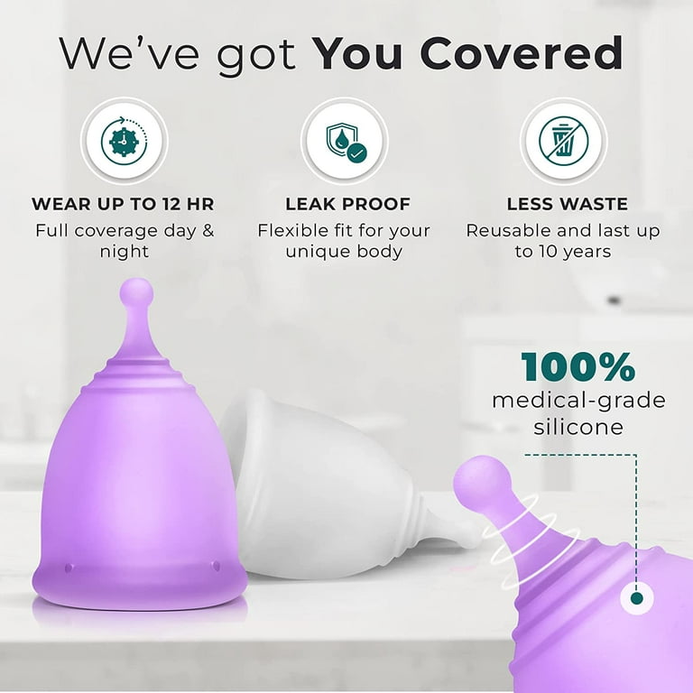 CareCup Menstrual Cups - Set of 2 Reusable Period Cups - Premium Design  with Soft, Flexible, Medical-Grade Silicone + 1 Storage Bag 2 Regular Cups  