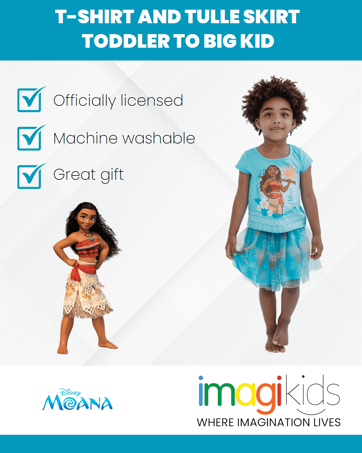 Disney Moana Little Girls T-Shirt and Tulle Mesh Skirt Toddler to Big Kid