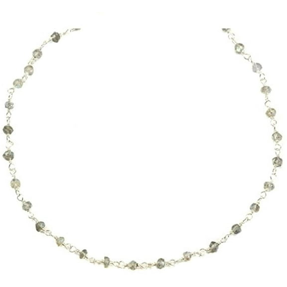 Sterling Silver Labradorite Necklace Blue Green Flash Faceted Beaded Stones On Silvertone Chain Link 18" Designed for Adult Women