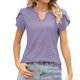 thumbnail image 1 of Camiseta con cuello en V y botones para mujer: top veraniego holgado con aberturas caladas; tejido suave y transpirable, fácil de cuidar, 1 of 8