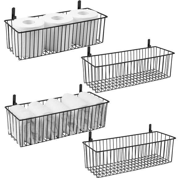 Black Metal Wire Wall Mounted Storage Baskets 4 Pack For Kitchen Bathroom Organization