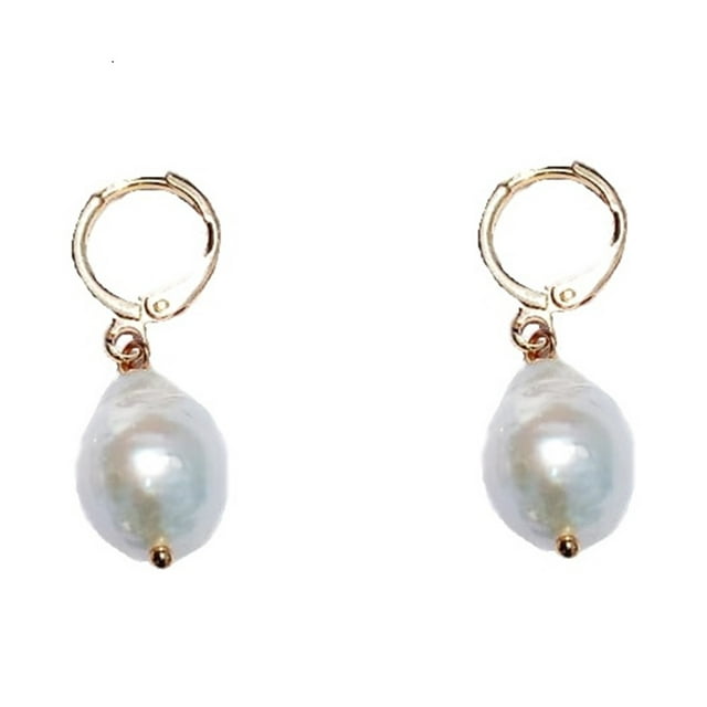 Aretes Perla Cultivada Barroca GREG J.M Chapa de Oro 2 Cm