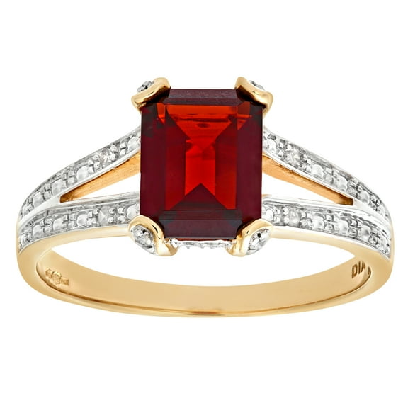 9ct Gold Jewelco London Diamond Emerald Cut Garnet Art Deco Solitaire Ring