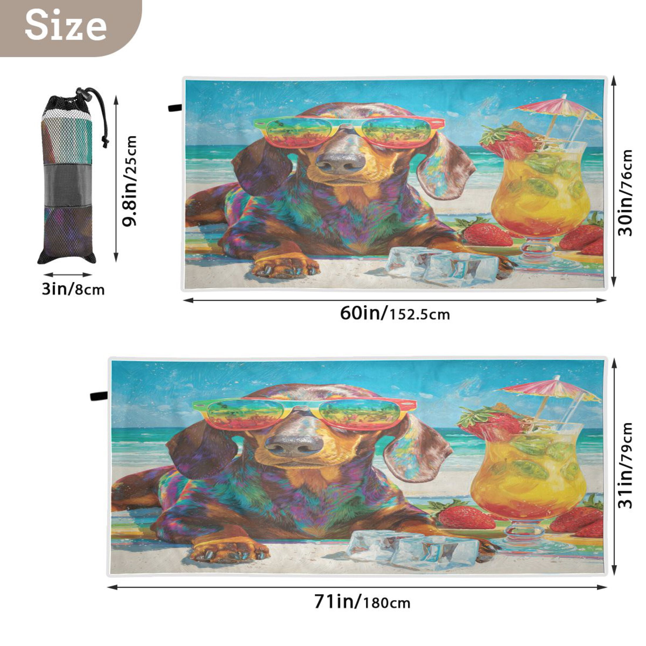 Qxltty Summer Dachshund Beach Towel Sand Free Bath Towel Absorbent Quick Dry Soft Lightweight Blanket for Travel Gym Camping 71x31in