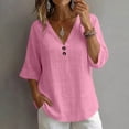 thumbnail image 5 of LEKWK Linen Tops for Women 3/4 Sleeve V Neck Casual Shirts Lightweight Loose Fit Solid Comfy T-Shirt Summer Travel Vacation Outfits, 5 of 7