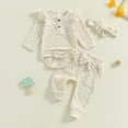 thumbnail image 4 of Besolor Toddler Baby Girl Fall Winter Clothes Ruffle Long Seeve Romper Tops and Bow Pants Set with Headband, 4 of 7