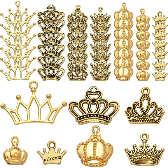 70pcs 7 Styles Crown Charms Pendant Alloy 3D Mini Lovely King Pendants Vintage Crown Bead Charms for Earrings Bracelets Necklace DIY Jewelry Making Supplies, 2 Colors