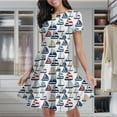 thumbnail image 2 of Blue, Red, Yellow Sailboat Pattern Women's Classic Swing Skater Dress Casual Work Party Cocktail Dresses, 2 of 6