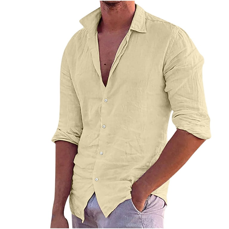  Mens Hoodies Pullover Men's Cotton Linen Button Down Dress  Shirt Long Sleeve Casual Beach Tops Long Sleeve Western Shirts 9iu Khaki :  Sports & Outdoors