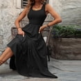 thumbnail image 4 of ChaoHeng Summer Dresses for Women 2025 Vacation Women's A-Line Slip Dress Ruffled Hem Round Neck, Sleeveless Solid Color,Black XXL, 4 of 6