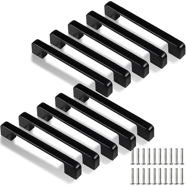 Manija de cocina de 128 mm, 10 piezas de manijas negras para gabinetes de cocina para puertas, cajones y gabinetes (con tornillos)