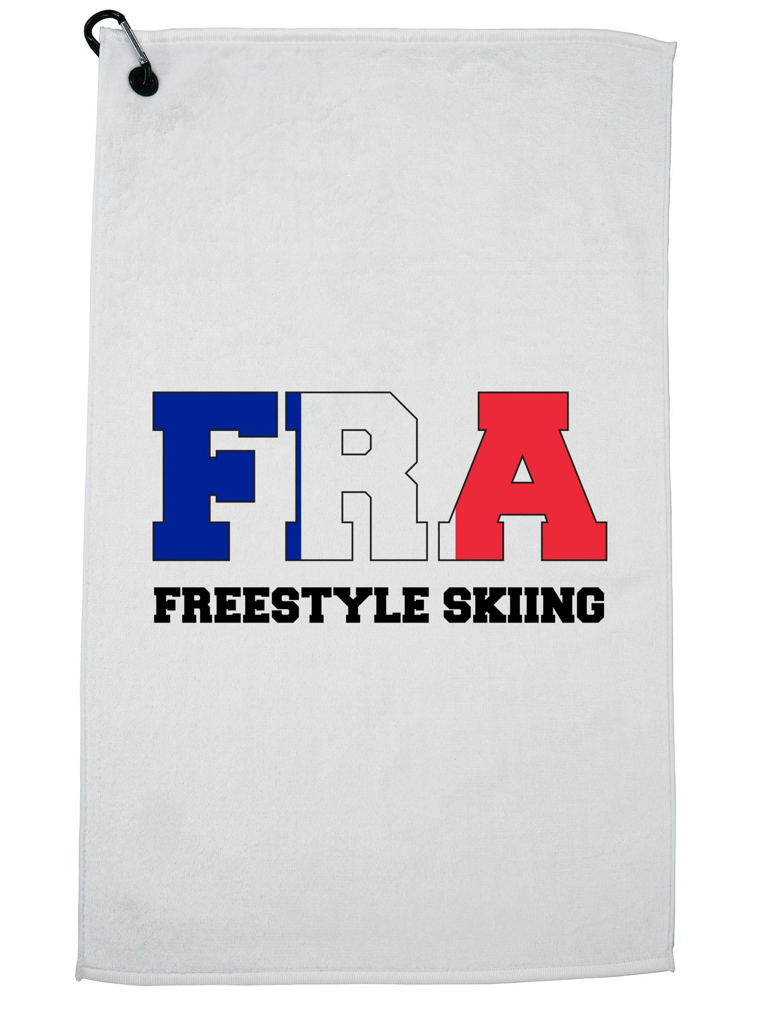 French Freestyle Skiing Winter Olympic FRA Flag Golf Towel with Carabiner Clip by Hollywood Thread
