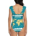 thumbnail image 6 of Yiaed World Map With Landmarks Print Women's Ruffled One Piece Swimsuit V Neck Swimwear Slimming Monokini for Woman-X-Large, 6 of 8
