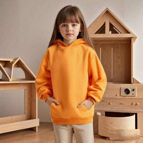 Kids Hoodies for Boys Orange Hoodies Long Sleeve Casual Basic Pullover Sweatshirt Hoodie Warm Fall Winter Clothes Girls Sweatshirts Size 4T