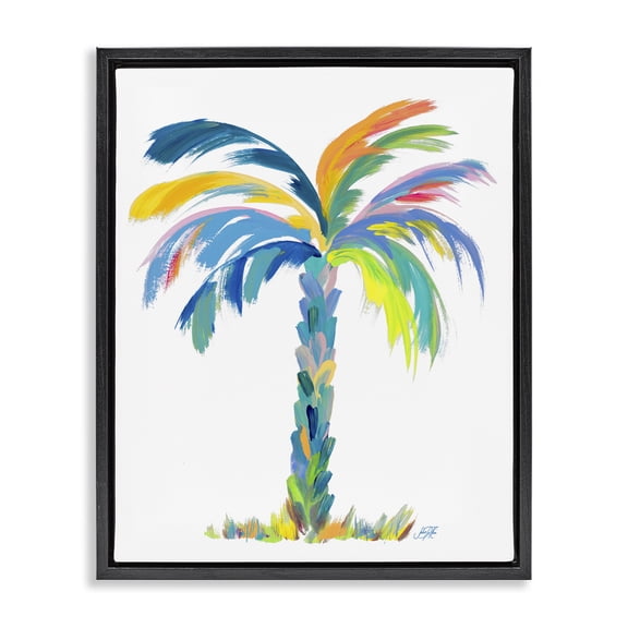 Stupell Industries Bold Brushed Palm Botanical & Floral Painting Black Floater Framed Canvas Art Print Wall Art, 17 x 21