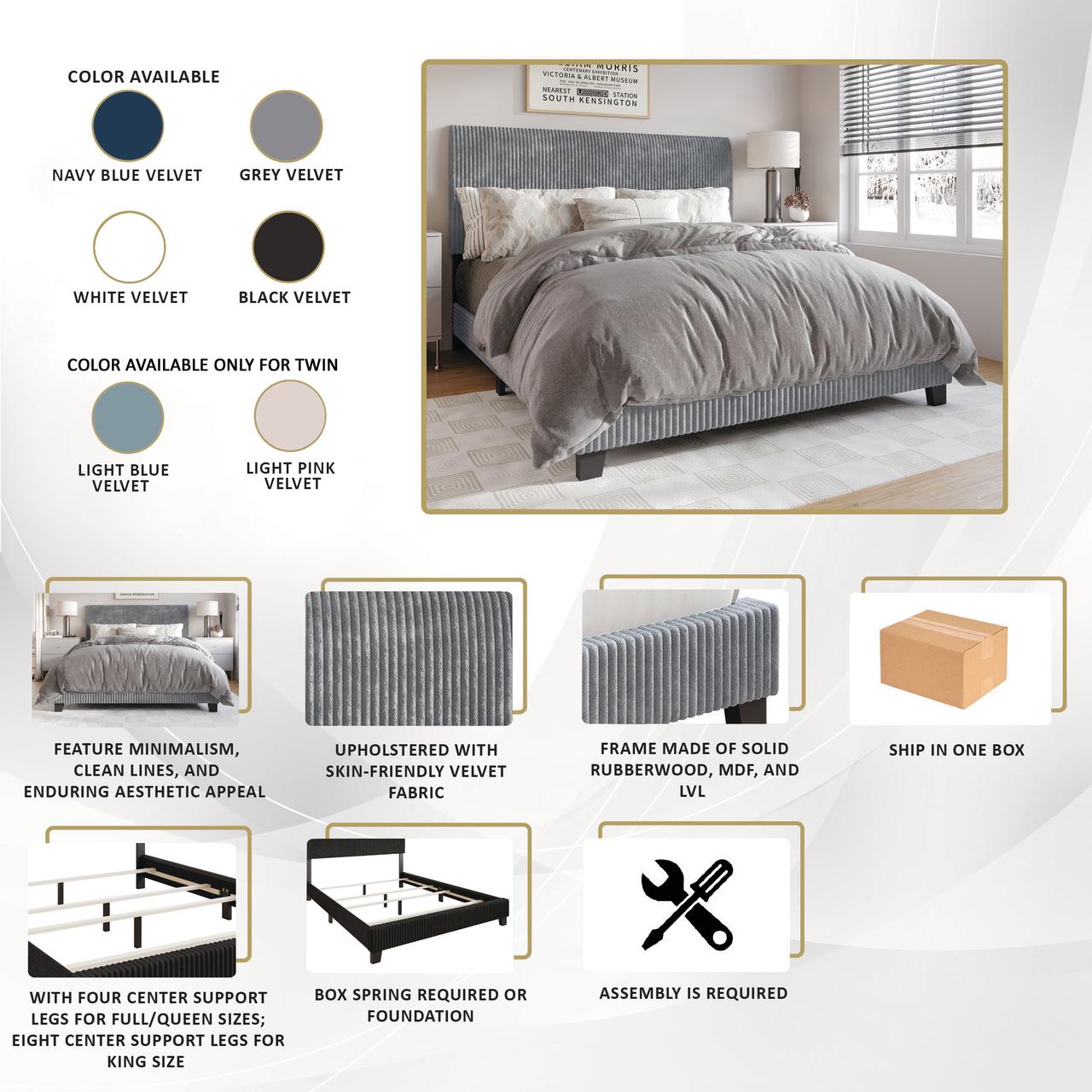 Castle Place Corduroy Velvet Full Bed, Navy Blue photo 6