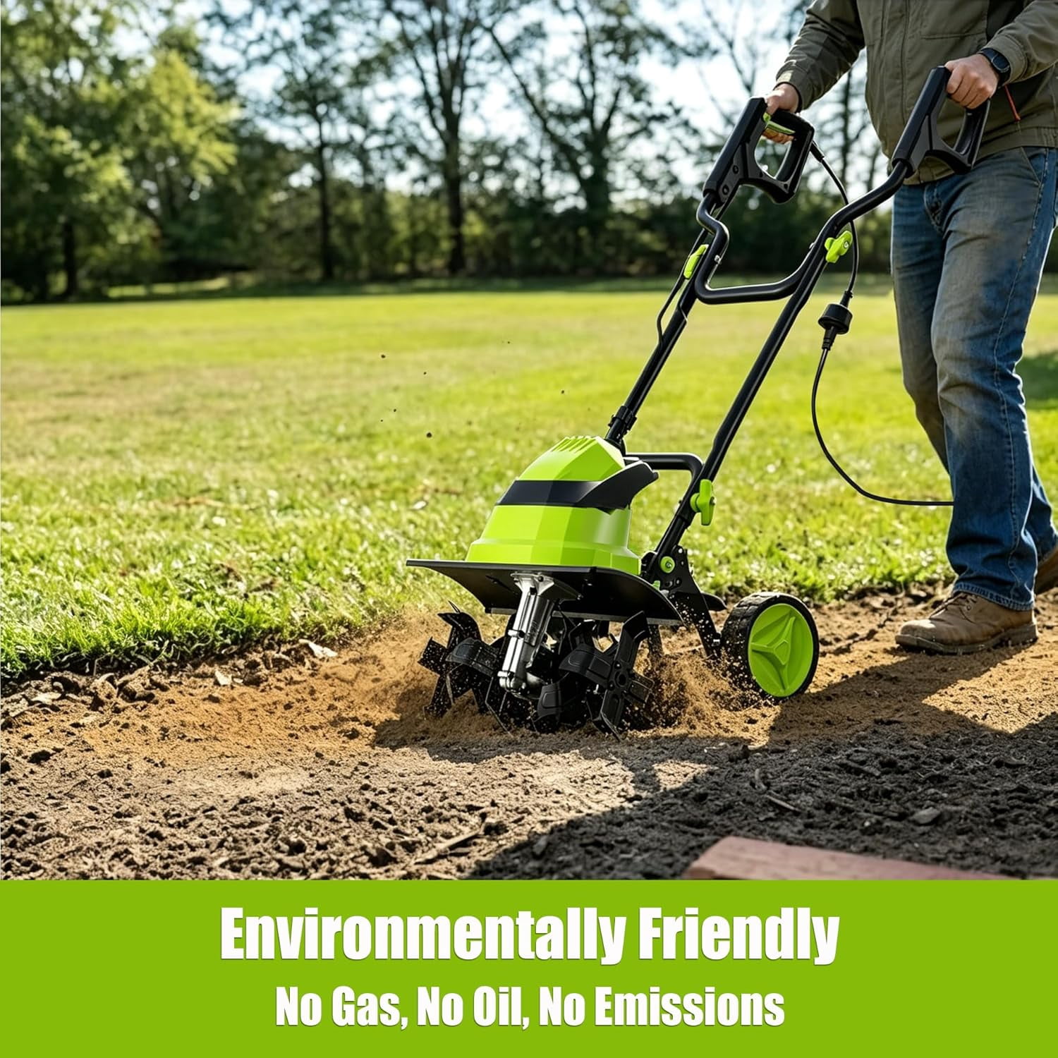 Datingday Corded Electric Garden Tiller 18 Inch Tilling Width 120V 13.5 Amp Soil Cultivator with Adjustable Wheels for Gardening Soil