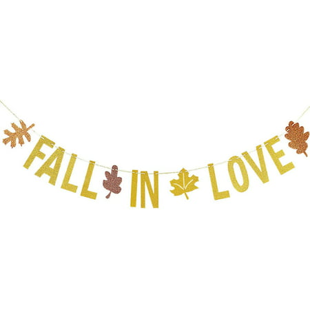Gold Glittery Fall In Love Banner For Thanksgiving Holiday Party Decorations Theme Wedding Decor Autumn Mantle Home Canada - Fallas Home Decor
