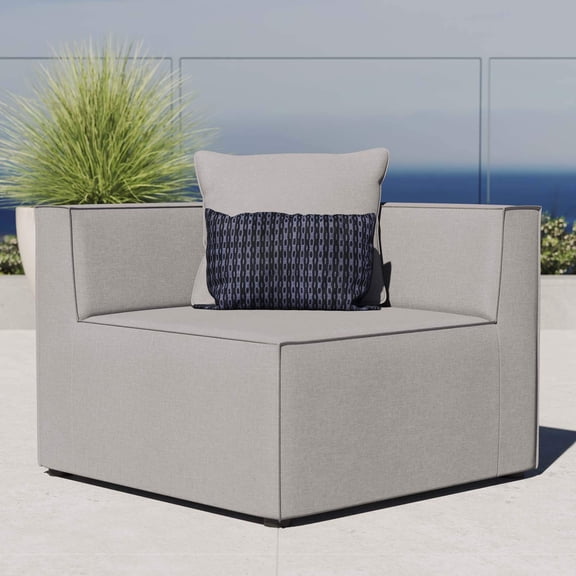 Pemberly Row Fabric Upholstered Outdoor Patio Sofa Corner Chair in Gray