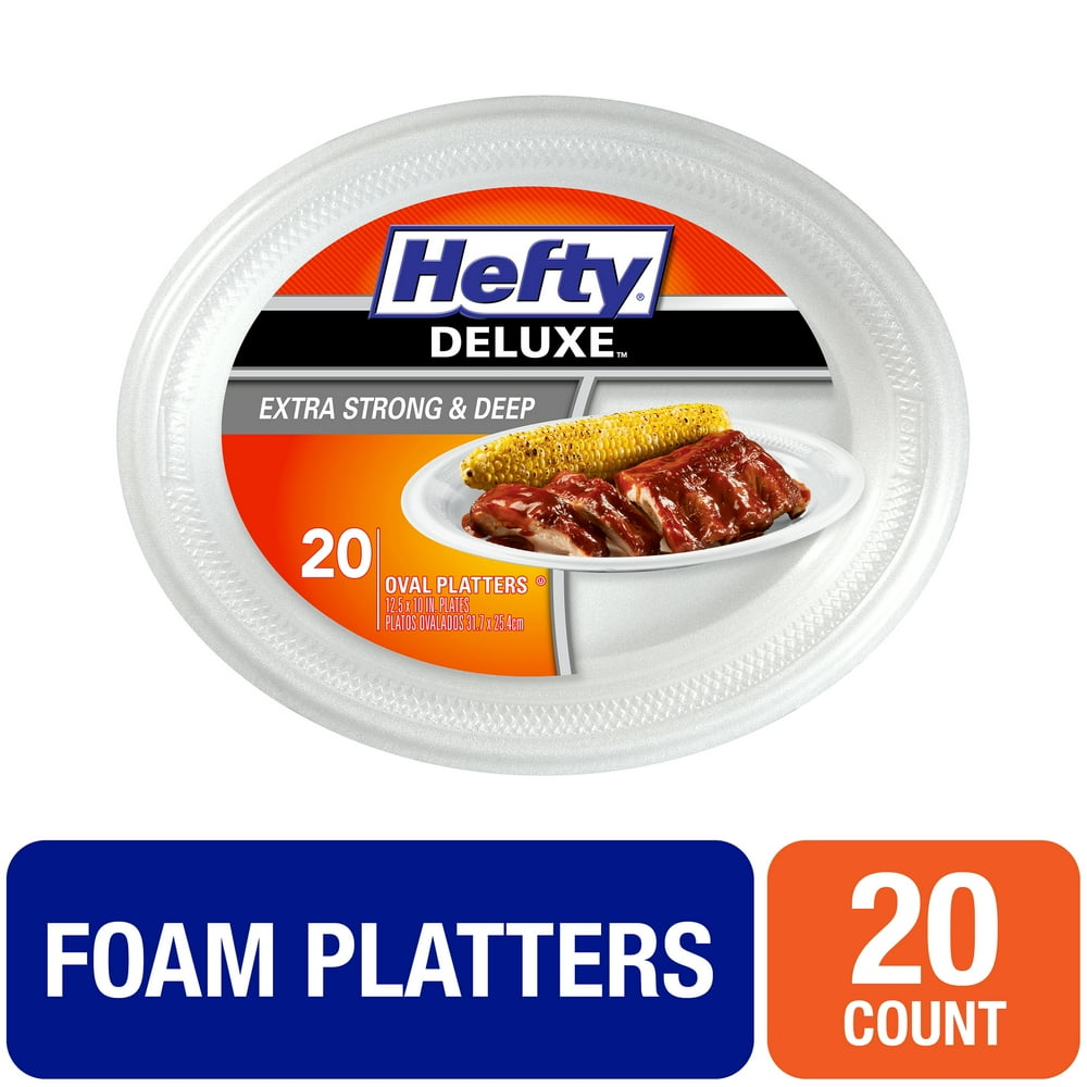 Hefty Deluxe Oval Foam Platter Party Plates, 20 Count
