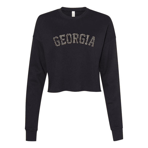 Trenz Shirt Company Womens UGA Football Georgia Leopard Print Crop Crew Fleece-Black-xl