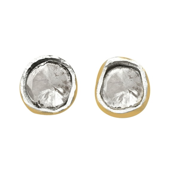 Mooneye 0.20 Ctw Diamond Polki Minimal Studs 925 Sterling Silver Gold Plated Women Gifts Earrings