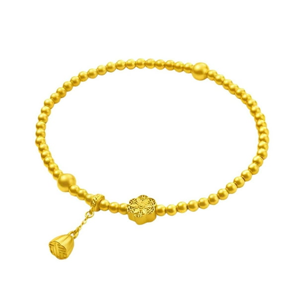 Pulsera de perlas de loto chapada en oro para mujer con amuleto de piel