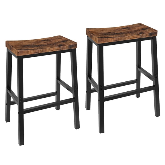 Rustic Brown Black Bar Stools, Set Of 2 Saddle Seat Counter Height Stools With Footrests, Industrial Style