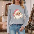 thumbnail image 2 of larppty Christmas Shirt for Women Novelty Pink Santa Xmas Graphic Long Sleeve Holiday Pullover Tops (Light Gray, XL), 2 of 8