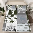 thumbnail image 2 of Retro Cabin Sheet Set 3Pcs Rustic Bear Deer Fitted Sheet Teens Adult, Hunting Wildlife Wild Animal Bed Sheets Twin Size Plaid Lodge Farmhouse Western Country Top Sheet, Grey White, 2 of 6