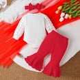 thumbnail image 4 of NOLDARES Baby Girl Fall Winter Clothes 3-Piece Outfit Set, Ruffle Long Sleeve Romper with Pants and Headband(Red,12-18 M), 4 of 8