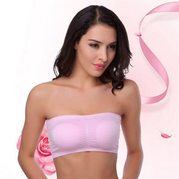 Wireless Bra Strapless Bras Bust for Off Shoulder Clothes Bandeau Padded  Seamless Tube Top Intimate with Good Elasticity Basic Style for Evening  Dress pink 