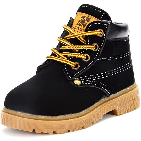 Toddler Kids Boys Girls Hiking Boots Waterproof Synthetic Leather Non Slip Lace-up Ankle Outdoor Boots Shoes