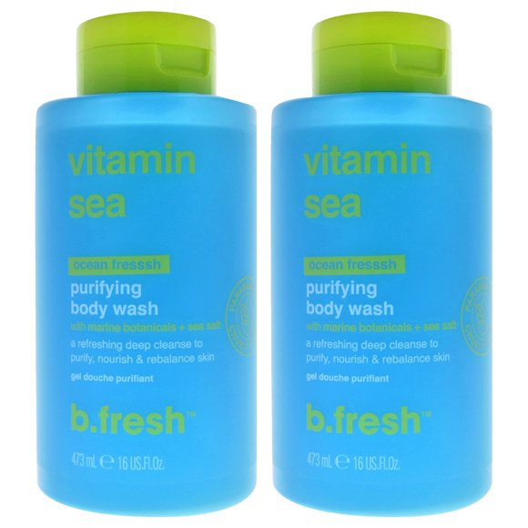 Gel de baño purificante con vitaminas del mar de B.Tan para unisex, 16 oz, paquete de 2