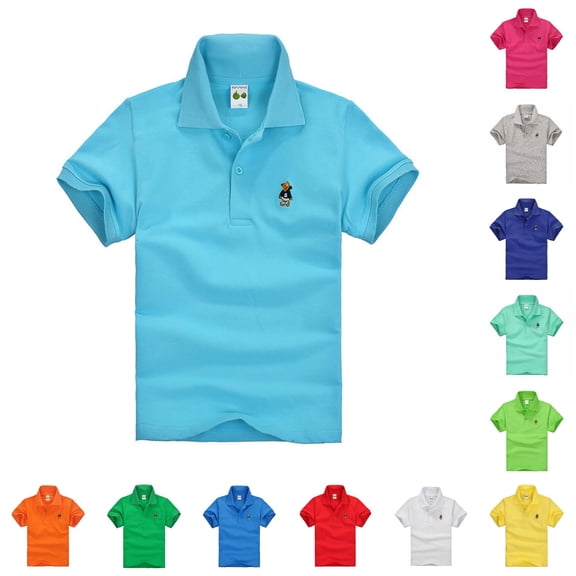 FYDUU Toddler Kids Boys Short Sleeve Polo Shirts Solid Color Classic Fit Blouse Collared Tops Soft T Shirt Tee Tops Back To School Clothes 7-8 Years