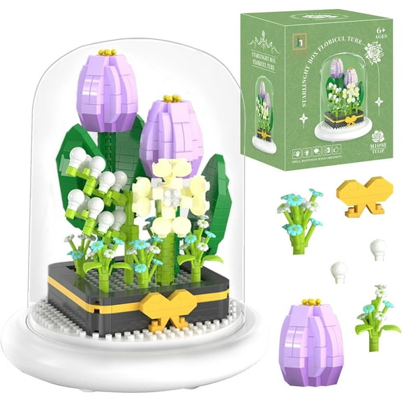 GZBrick Tulip Flower Bouquet Building Set Dust Cover Home Decor for Adults Girls Not Compatible with Lego