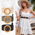 thumbnail image 5 of 3 Pack Women Straw Woven Elastic Belts Wide Stretch Raffia Waist Belt for Summer Dress, 5 of 7