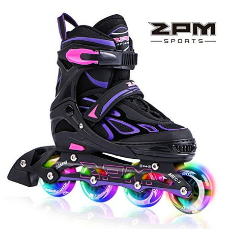Flashing High Roller Button (2pm Sports Vinal Girls Adjustable Flashing Inline Skates, All Wheels Light Up, Fun Illuminating Rollerblades for Kids and Ladies - Violet)