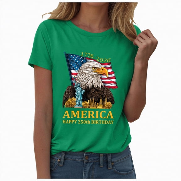 CAICJ98 Women's 250Th Anniversary T-Shirt Faith Freedom USA 250 Years Tees Patriotic Flag Women's Tshirts (Green,L)